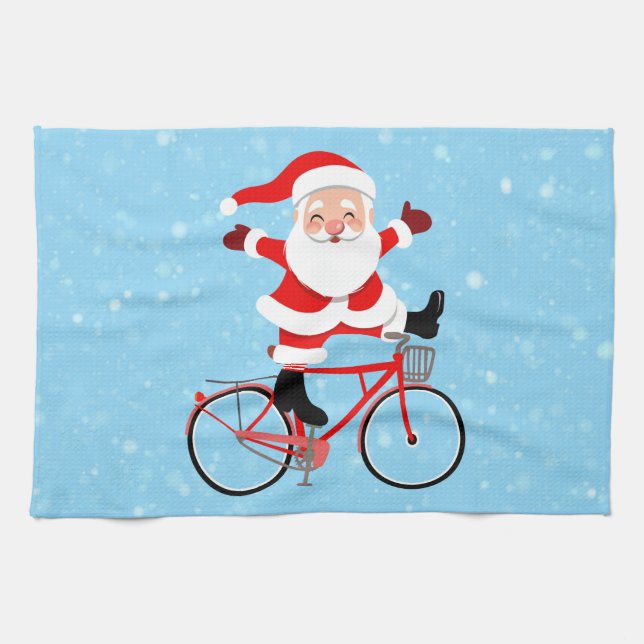 Santa rides a Bicycle Geschirrtuch (Horizontal)