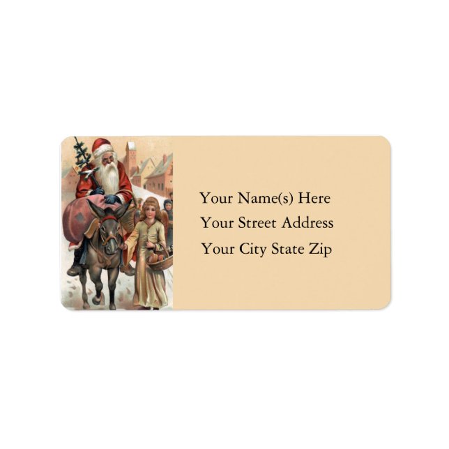 Santa Rides a Donkey Vintage Address Label Adressaufkleber (Vorne)