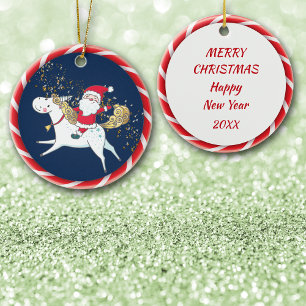 Santa Rides a Unicorn Niedlich Keramik Ornament