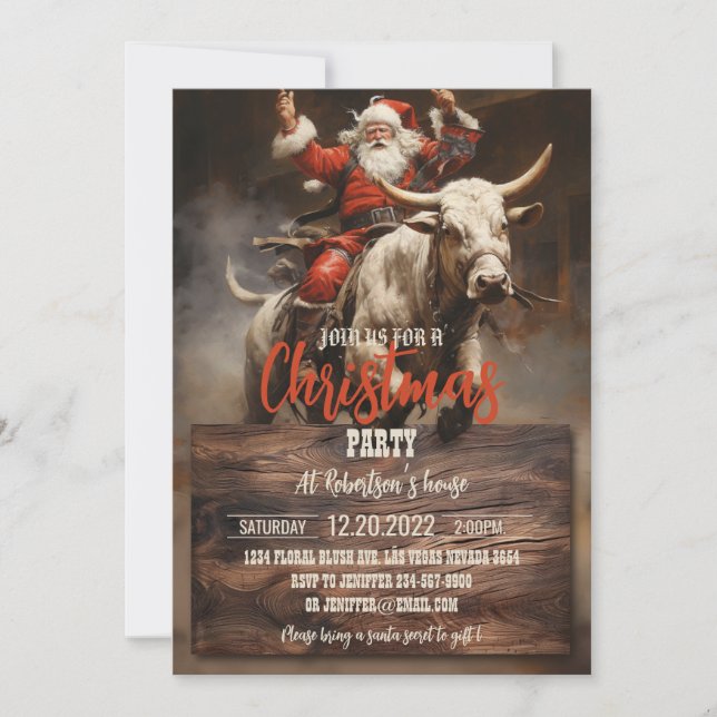 Santa Riding a Bull Einladung (Vorderseite)