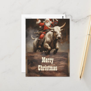 Santa Riding a Bull Postkarte