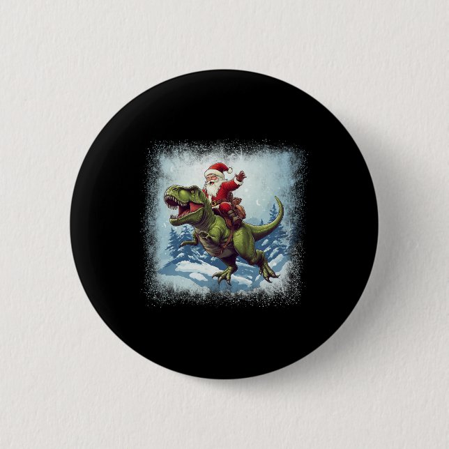 Santa Riding A Dinosaur T-rex Funny Christmas Button (Vorderseite)