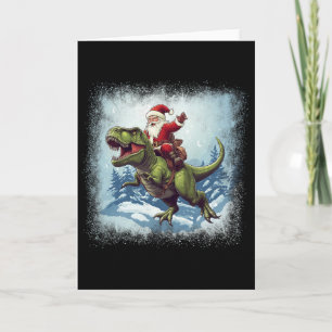 Santa Riding A Dinosaur T-rex Funny Christmas Karte