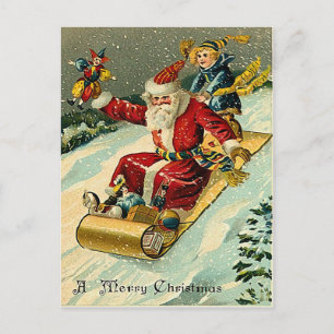 Santa riding a golden magical carpet feiertagspostkarte
