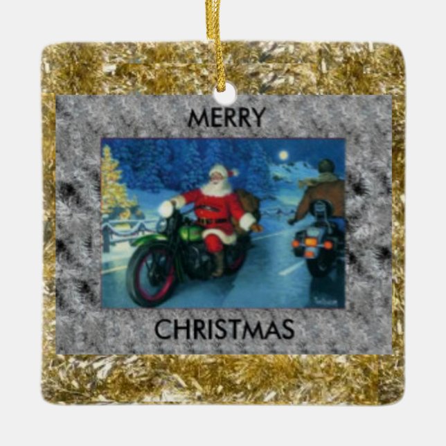 Santa Riding a Motorcycle Christmas Ornament (Vorderseite)