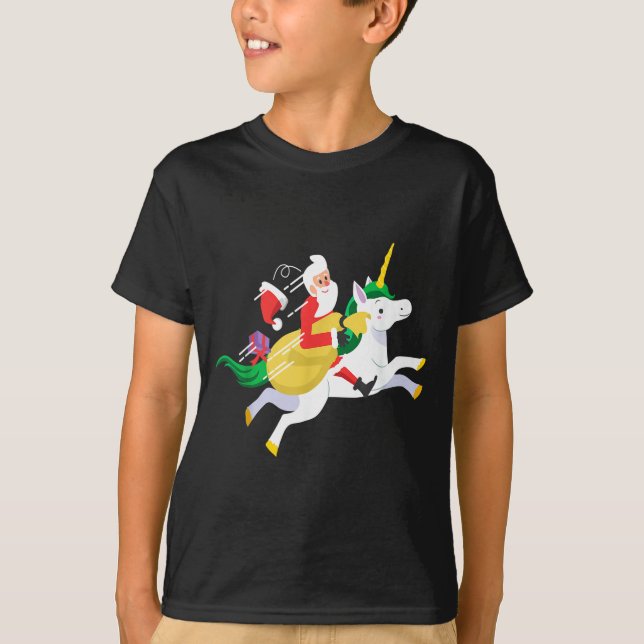 Santa Riding A Unicorn Funny Christmas Gift  T-Shirt (Vorderseite)