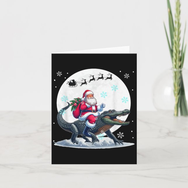 Santa Riding Alligator Christmas Moon Matching Kid Karte (Vorderseite)