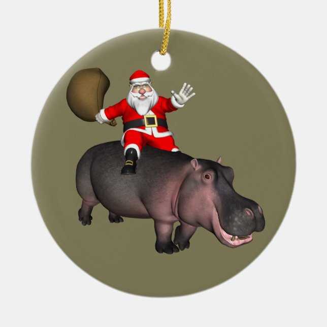 Santa Riding auf Hippo Keramikornament (Vorne)