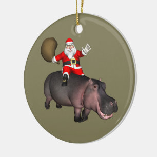 Santa Riding auf Hippo Keramikornament