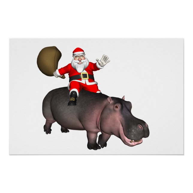 Santa Riding auf Hippo Poster (Vorderseite)
