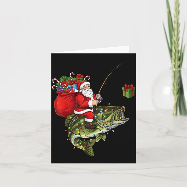 Santa Riding B Fish Christmas Fishing Funny Xmas P Karte (Vorderseite)