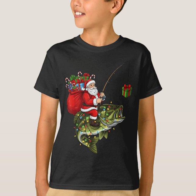 Santa Riding B Fish Christmas Fishing Funny Xmas P T-Shirt (Vorderseite)