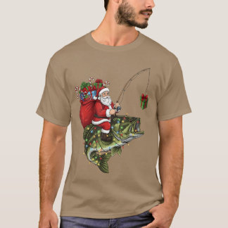 Santa Riding Bass Fish Christmas Fishing Funny Xma T-Shirt