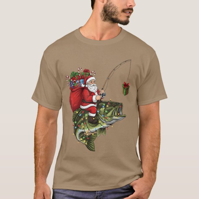 Santa Riding Bass Fish Christmas Fishing Funny Xma T-Shirt (Vorderseite)