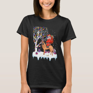 Santa Riding Belgian Malinois Dog Tree Lights T-Shirt