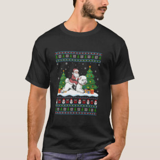 Santa Riding Bichon Frise Hunde Tree Lights Ugly X T-Shirt