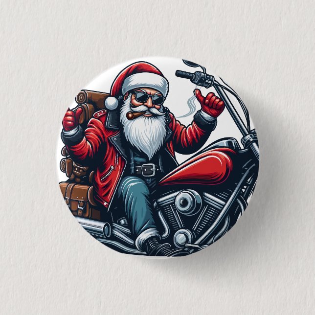 Santa Riding Bike Button (Vorderseite)
