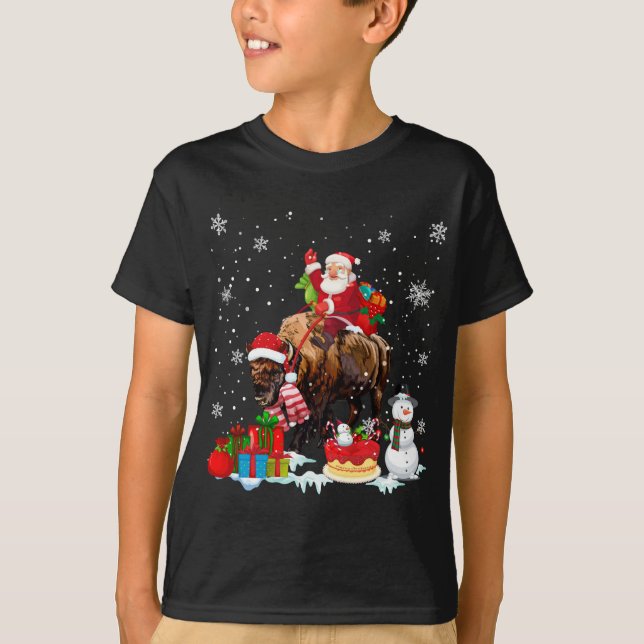 Santa Riding Bison Christmas Pajama Family Matchin T-Shirt (Vorderseite)