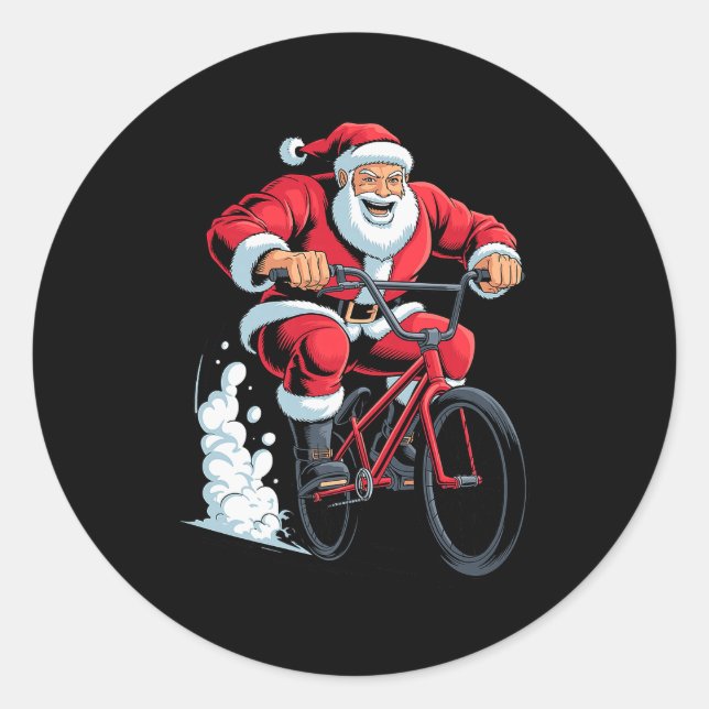 Santa Riding Bmx Lover Funny Holiday Christmas Xma Runder Aufkleber (Vorderseite)