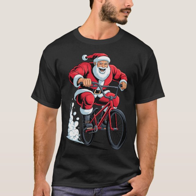 Santa Riding Bmx Lover Funny Holiday Christmas Xma T-Shirt (Vorderseite)