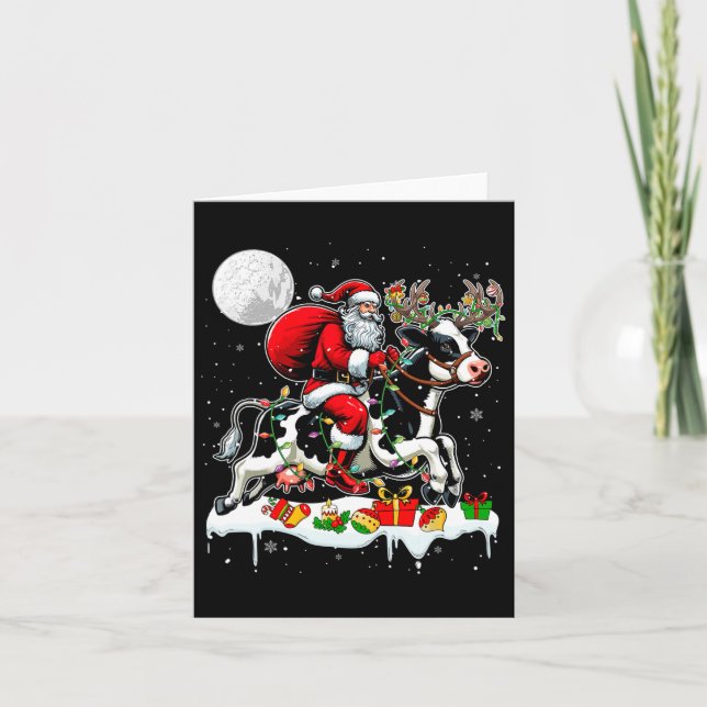 Santa Riding Cow Rentier Xmas Farm Animal Lover F Karte (Vorderseite)