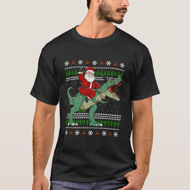 Santa Riding Dino Ugly T-Shirt (Vorderseite)