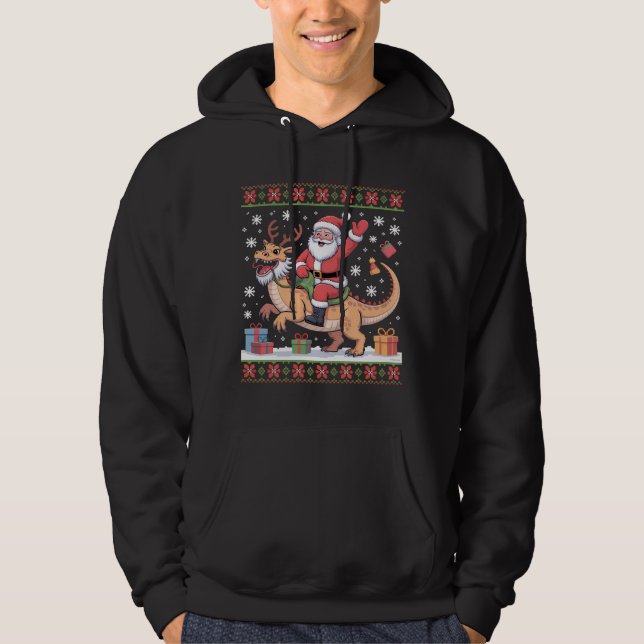 Santa Riding Dinosaur Christmas Art Hoodie (Vorderseite)