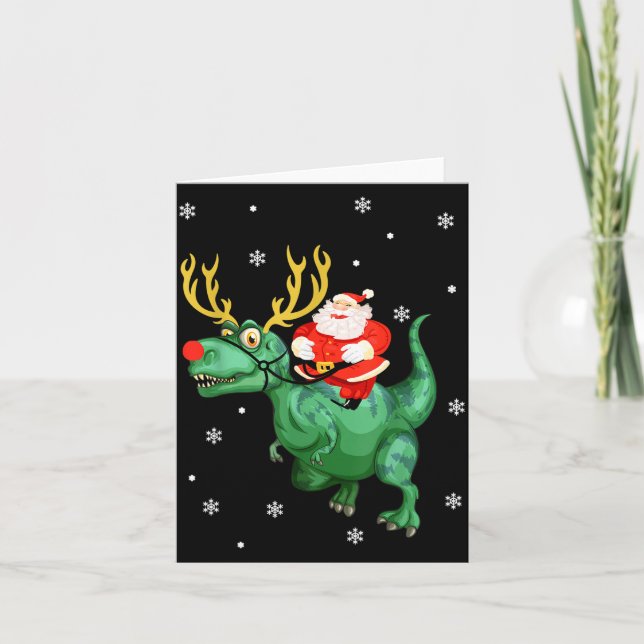 Santa Riding Dinosaur Funny Merry Christmas Lover  Karte (Vorderseite)