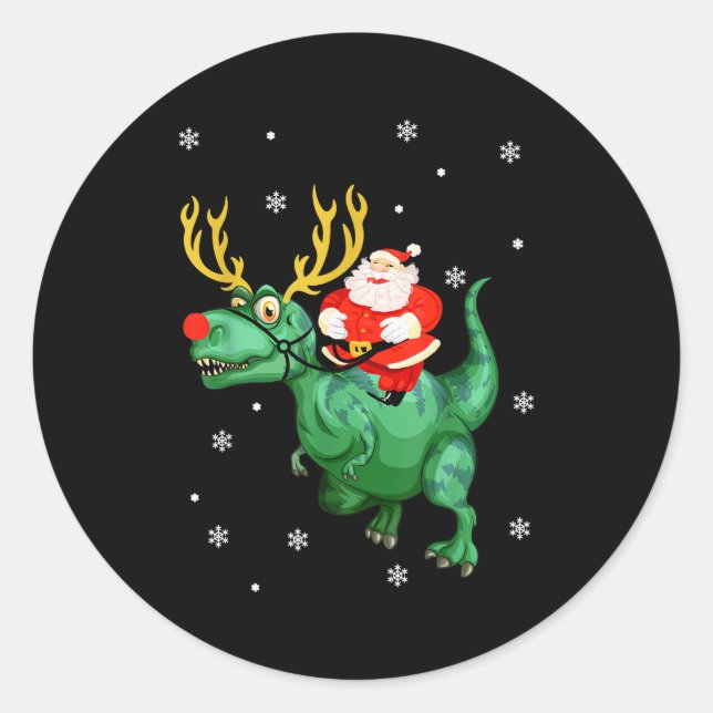 Santa Riding Dinosaur Funny Merry Christmas Lover  Runder Aufkleber (Vorderseite)