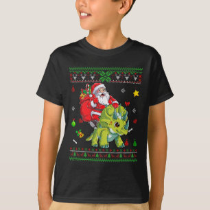 Santa Riding Dinosaur Liebe Rentier Xmas Tree Ugly T-Shirt