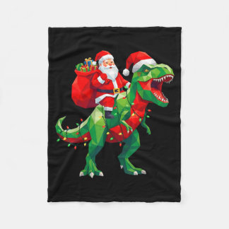 Santa Riding Dinosaur Lygon Style Funny Dino Xmas  Fleecedecke