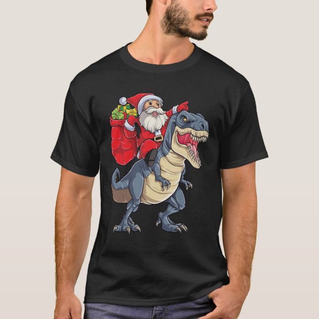 Santa Riding Dinosaur re Christmas Gifts Xmas Boys T-Shirt (Vorderseite)