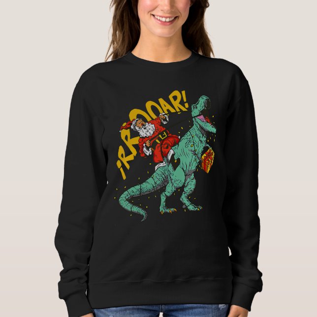 Santa Riding Dinosaur rex Christmas Xmas Kids Boys Sweatshirt (Vorderseite)