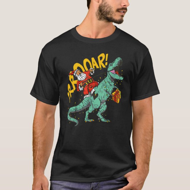 Santa Riding Dinosaur rex Christmas Xmas Kids Boys T-Shirt (Vorderseite)
