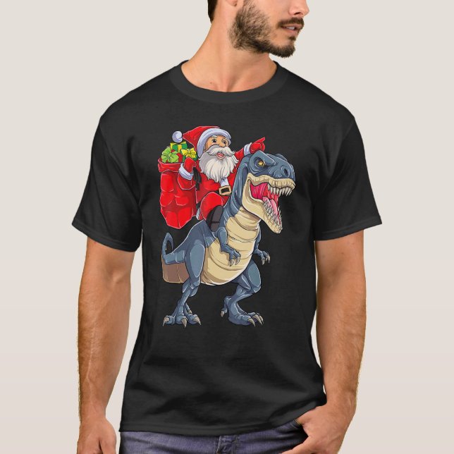 Santa Riding Dinosaur rex Weihnachtsjunge Männer W T-Shirt (Vorderseite)