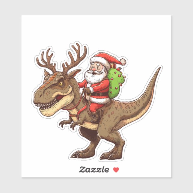 Santa Riding Dinosaur T-Rex  Aufkleber (Blatt)