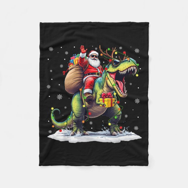 Santa Riding Dinosaur T Rex Christmas Boys Men Xma Fleecedecke (Vorderseite)