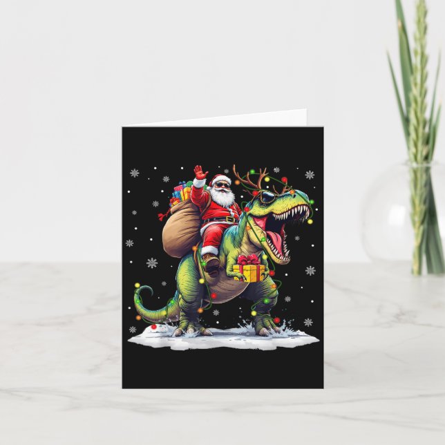 Santa Riding Dinosaur T Rex Christmas Boys Men Xma Karte (Vorderseite)