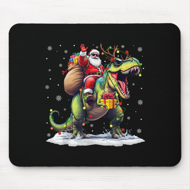 Santa Riding Dinosaur T Rex Christmas Boys Men Xma Mousepad (Vorne)