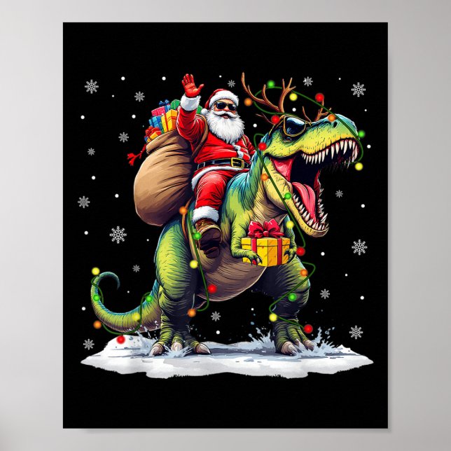 Santa Riding Dinosaur T Rex Christmas Boys Men Xma Poster (Vorne)