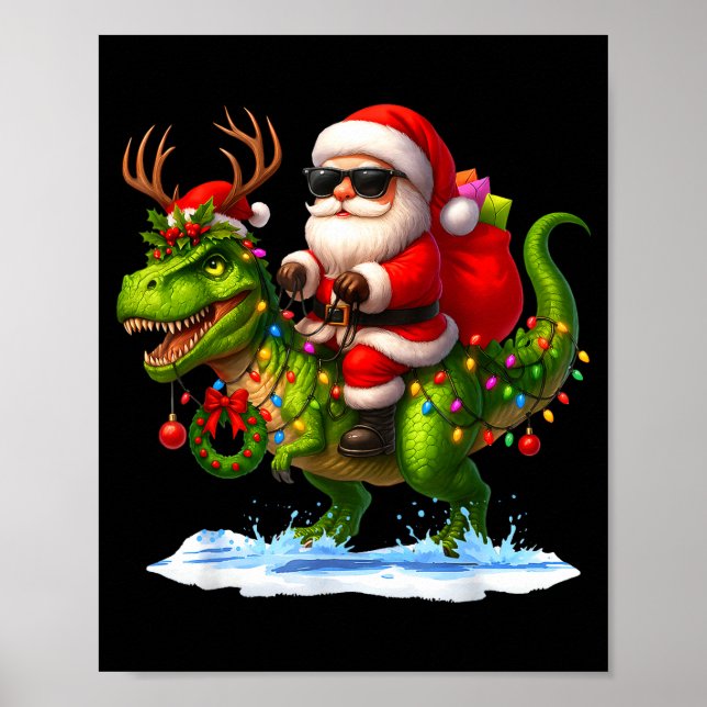 Santa Riding Dinosaur T Rex Christmas Boys Men Xma Poster (Vorne)