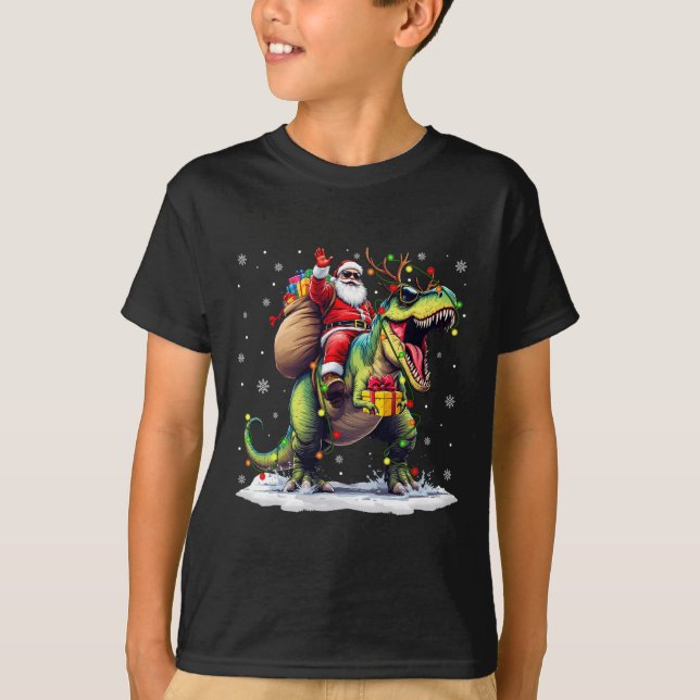 Santa Riding Dinosaur T Rex Christmas Boys Men Xma T-Shirt (Vorderseite)