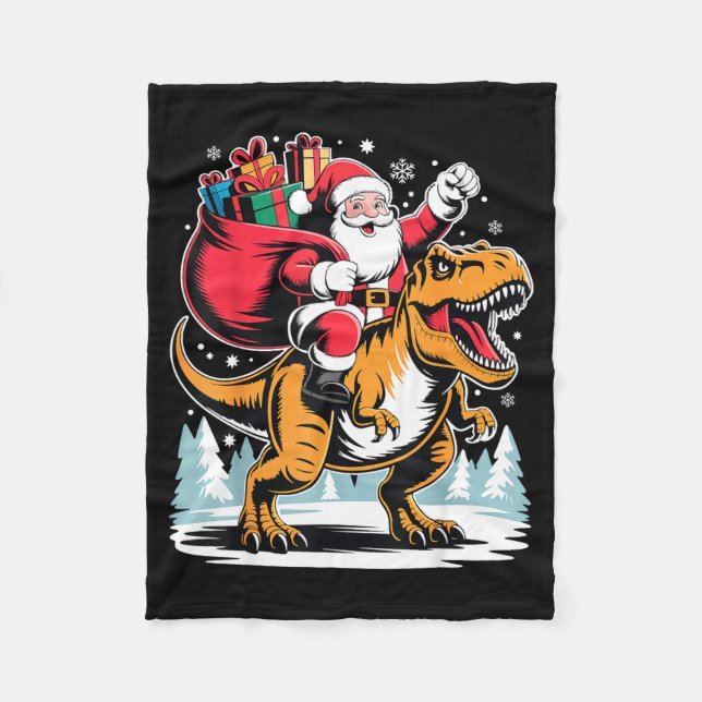 Santa Riding Dinosaur T Rex Christmas Boys Xmas  Fleecedecke (Vorderseite)
