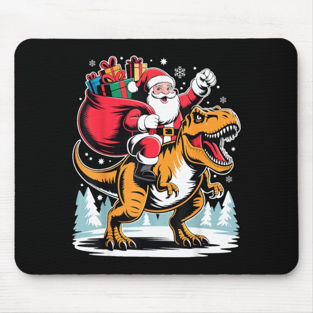 Santa Riding Dinosaur T Rex Christmas Boys Xmas  Mousepad (Vorne)