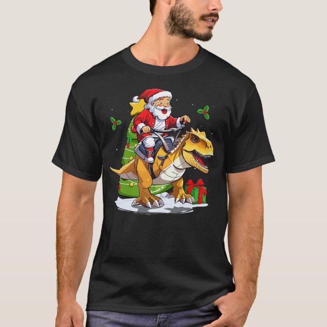 Santa Riding Dinosaur T-Rex Christmas Dinosaurs T-Shirt (Vorderseite)