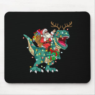 Santa Riding Dinosaur T rex Deer Kids Boys Men Chr Mousepad