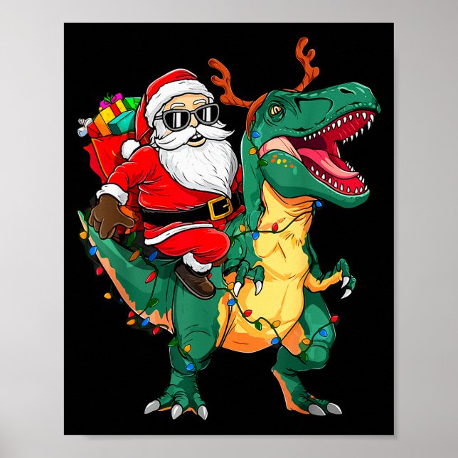Santa Riding Dinosaur T Rex Funny Christmas Kids B Poster (Vorne)