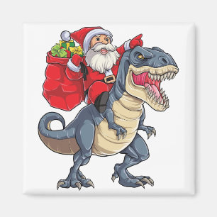 Santa Riding Dinosaur T rex T Shirt Weihnachtsgesc Magnet