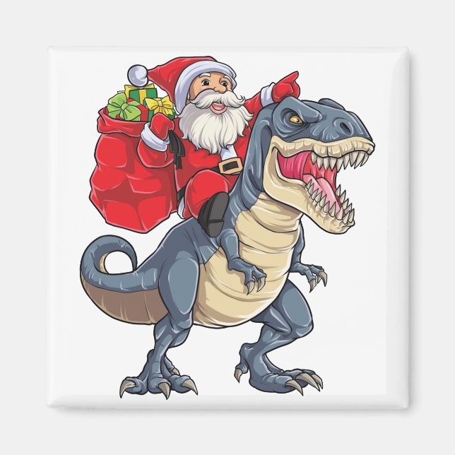 Santa Riding Dinosaur T rex T Shirt Weihnachtsgesc Magnet (Vorne)
