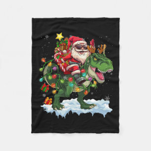 Santa Riding Dinosaur T Rex Weihnachtsbaum Lichter Fleecedecke